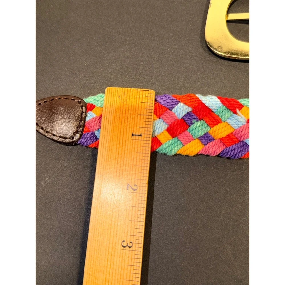 Rainbow Braided Woven Belt Gold Buckle Multi Color Size Large 1 Inch Wide